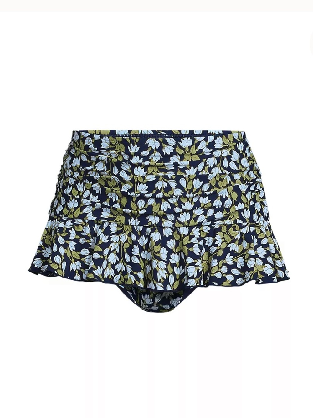 Lands' End Navy Floral Ruffle Swim Skirt